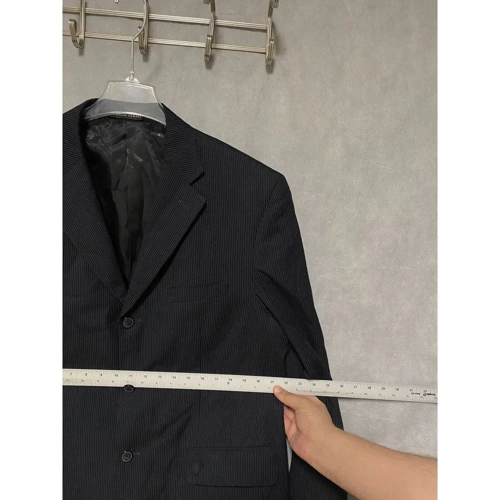 Giorgio Armani Blazer Men 44L Black 3B Italy Career Micro‎ Striped Coat Luxury